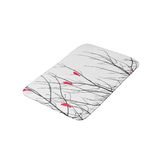 ツリーブランチの芸術的で明るく赤い鳥 バスマット (アングル)