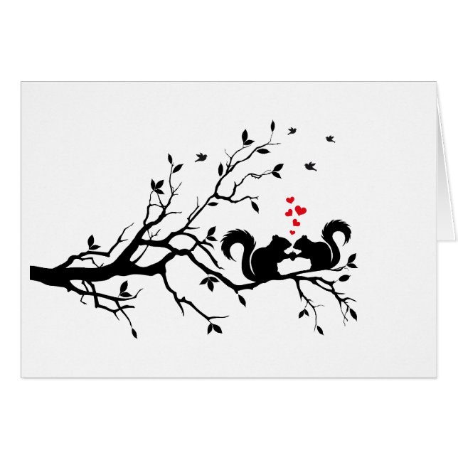 ツリーブランチの赤いハートとのSqurrels (正面横)