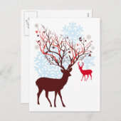 ツリーブランチの(雄ジカの)枝角を搭載するクリスマスのシカ シーズンポストカード (正面/裏面)