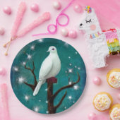 ツリーブランチホワイトピース鳩 ペーパープレート (パーティー)
