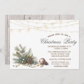 ツリーブランチボールパインコーンクリスマスパーティー 招待状 (正面/裏面)
