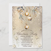 ツリーブランチヴィンテージデコレーションスノーフレーク金ゴールド 招待状 (正面)