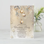 ツリーブランチヴィンテージデコレーションスノーフレーク金ゴールド 招待状 (スタンド正面)