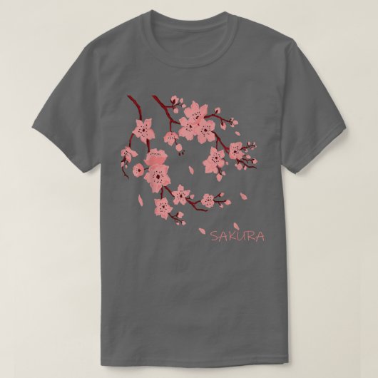 ツリーブランチ桜さくらんぼ花咲き日本語 Tシャツ (デザイン正面)