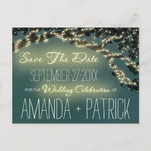 ツリーブランチ素朴ウェディング日付カードを保存 案内ポストカード (正面)