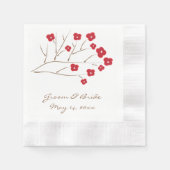 ツリーブランチ赤さくらんぼ結婚の花 縁ありカクテルナプキン (正面)