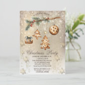 ツリーブランチ、オーナメント、星金ゴールド 招待状 (スタンド正面)