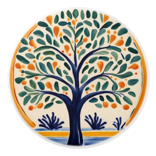 ツリーブ地中海のルー素朴とイエローフォークアート セラミックノブ (正面)