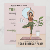 ツリーポーズエクササイズ女性ヨガ誕生日パーティー 招待状 (正面/裏面)