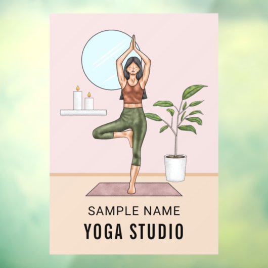 ツリーポーズストレッチ フィットネス女性 オーダーメイド ヨガスタジオ ウィンドウサイン (シート3)