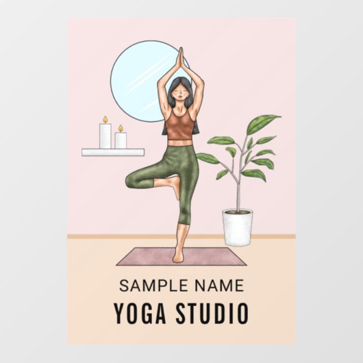 ツリーポーズストレッチ フィットネス女性 オーダーメイド ヨガスタジオ ウィンドウサイン (シート)