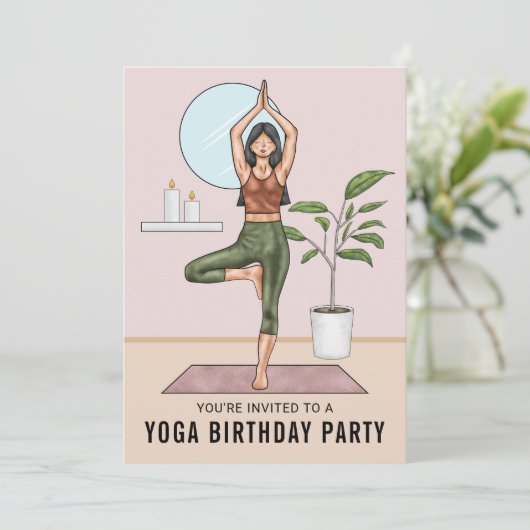 ツリーポーズトレーニングウーマンヨガバースデーパーティー 招待状 (スタンド正面)