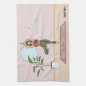 ツリーポーズヨガヴィクシャサナ女パーソナライズされた名 キッチンタオル (縦)