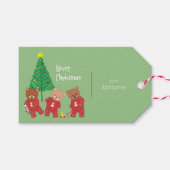 ツリーモダンでクリスマスのパジャマでテディベア ギフトタグ (正面(横))