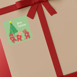 ツリーモダンでクリスマスのパジャマでテディベア スクエアシール