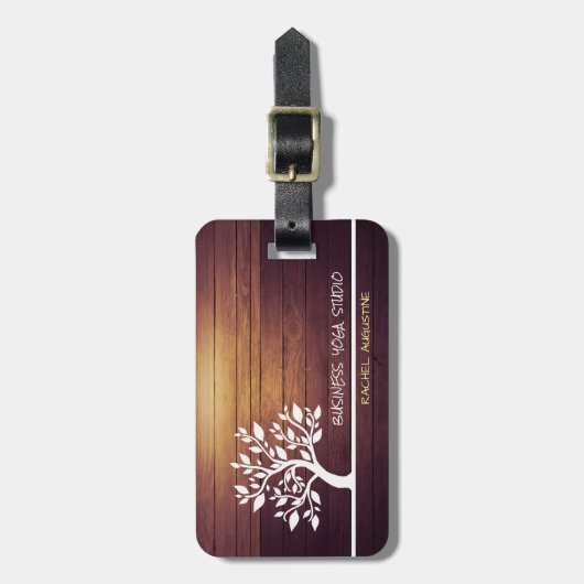 ツリーモダンエレガントヴィンテージウッドヨガインストラクター ラゲッジタグ (正面縦)