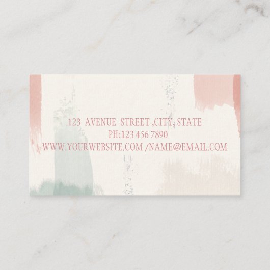 ツリーモダンシルエット、水彩ブラシストローク 名刺 (裏面)