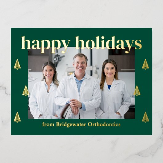 ツリーモダンフォイルビジネスホリディハガキ 箔招待状ポストカード (正面)