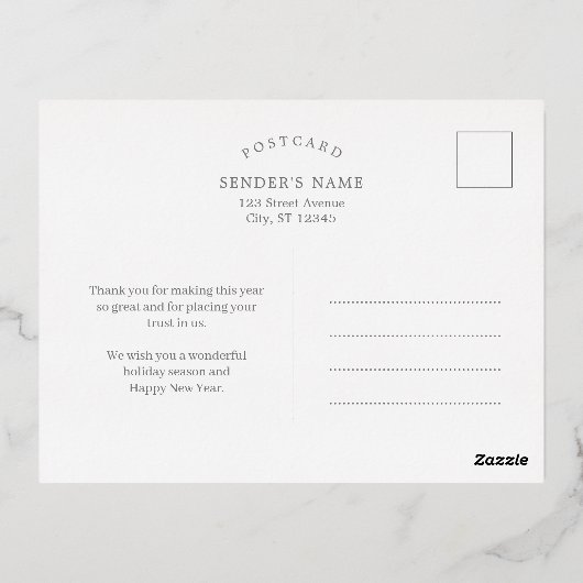 ツリーモダンフォイルビジネスホリディハガキ 箔招待状ポストカード (裏面)