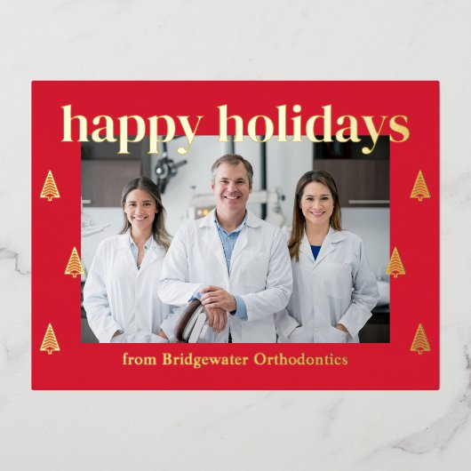 ツリーモダンフォイルビジネスホリディハガキ 箔招待状ポストカード (正面)