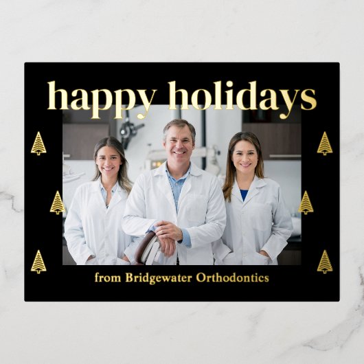 ツリーモダンフォイルビジネスホリディハガキ 箔招待状ポストカード (正面)