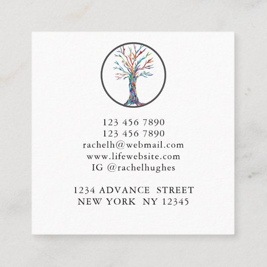 ツリーモダンライフコーチスクエアビジネスカード スクエア名刺 (裏面)