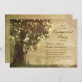 ツリーライトの古い木の素朴な婚約パーティー 招待状 (正面/裏面)