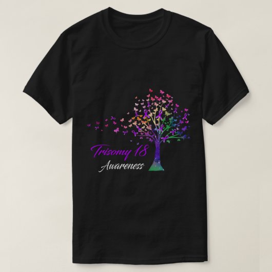 ツリーリボントリソミー18認識度 Tシャツ (デザイン正面)