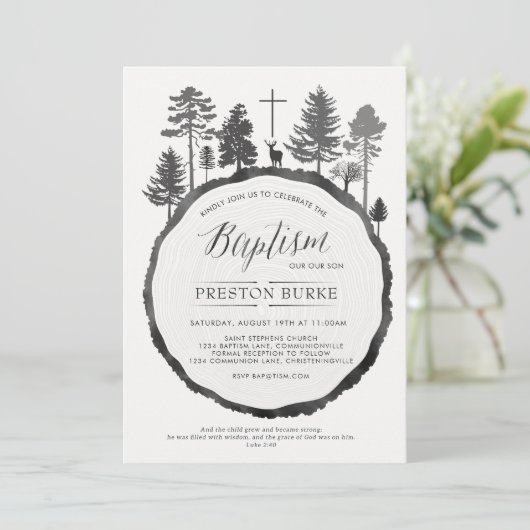 ツリーリングや輪とディアバプテスマ招待状 招待状 (スタンド正面)