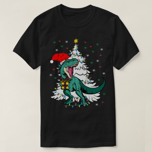ツリーレックスTRex着用サンタハットクリスマスツリーXma Tシャツ (デザイン正面)