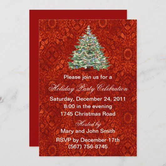 ツリーレッドホリデーパーティー招待状 招待状 (正面/裏面)