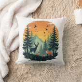 ツリーワイルドライフ自然ヴィンテージフォレストTシャツ クッション (ブランケット)