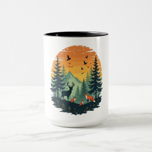 ツリーワイルドライフ自然ヴィンテージフォレストTシャツ マグカップ (中央)