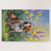 ツリーングウォーカークーンハウンド 春の花の絵画 ジグソーパズル (横)