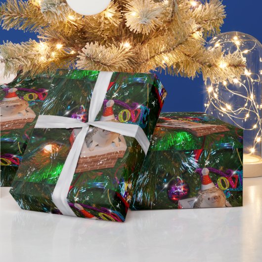ツリー上のクリスマスのハリネズミを飾る ラッピングペーパー (クリスマス)