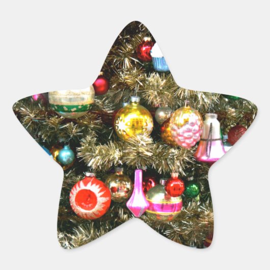 ツリー上のビンテージのクリスマスオーナメント 星シール (正面)