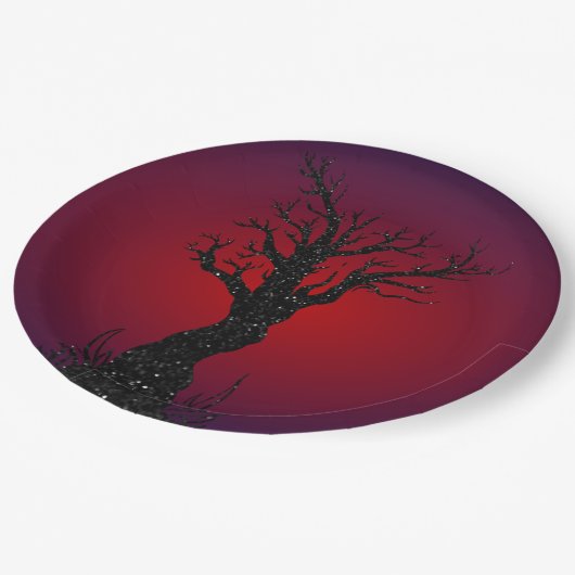 ツリー不気味グリッターハロウィーン ペーパープレート (アングル)