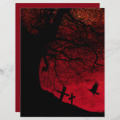 ツリー不気味&墓地ハロウィーンスクラップブック紙 (正面/裏面)