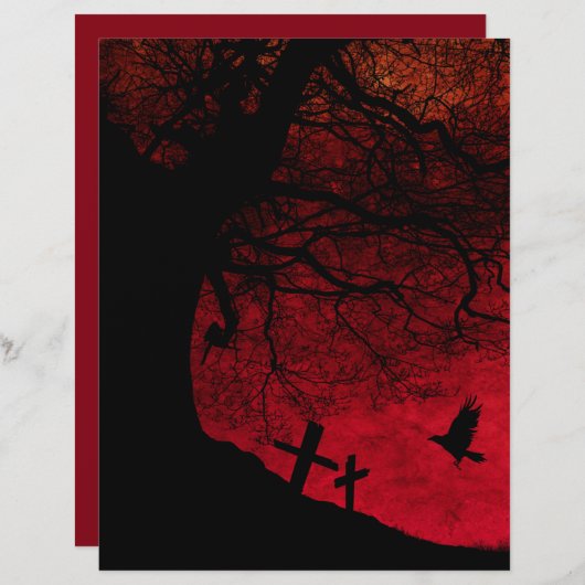 ツリー不気味&墓地ハロウィーンスクラップブック紙 (正面/裏面)