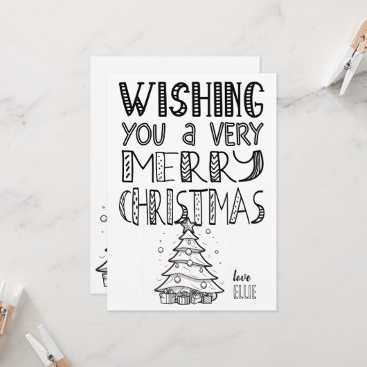 ツリー付きカラーインメリークリスマス(1)フラット カード (正面/裏面インサイチュ)