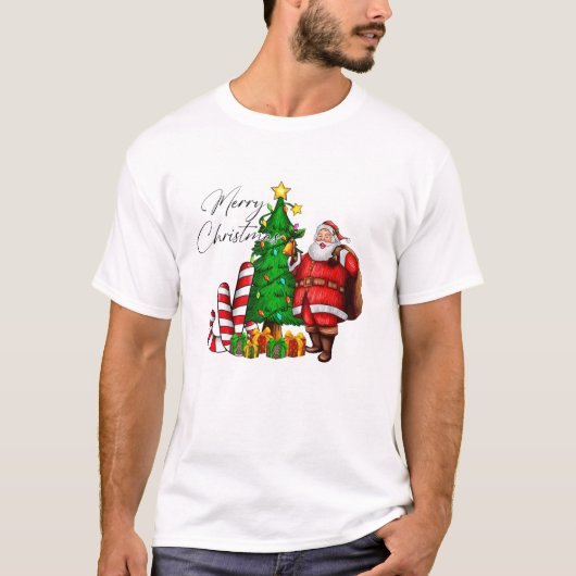 ツリー付きクリスマスサンタ Tシャツ (正面)