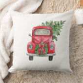 ツリー付きクリスマスシーズンヴィンテージレッドトラック クッション (ブランケット)