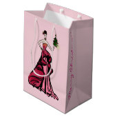 ツリー付きクリスマスファッションイラストレーション ミディアムペーパーバッグ (裏面アングル)