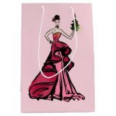 ツリー付きクリスマスファッションイラストレーション ミディアムペーパーバッグ (正面)