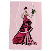 ツリー付きクリスマスファッションイラストレーション ミディアムペーパーバッグ (裏面)