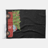 ツリー付きクリスマスレッドトラック キッチンタオル (横)