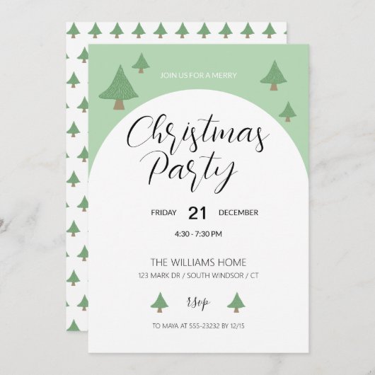 ツリー付きクリスマス図解入りの、写真付きのパーティー 招待状 (正面/裏面)
