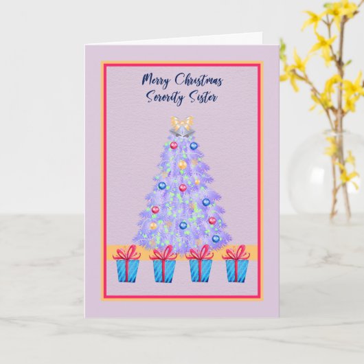 ツリー付きソロリティ姉妹ピンクのためのクリスマスカード カード (黄色い花)