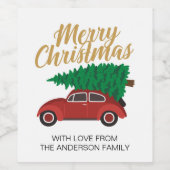 ツリー付きメリークリスマスレッドパーソナライズされた車 ワインラベル (シングルラベル)
