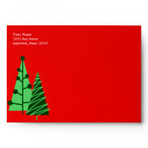 ツリー付き赤いクリスマスグリーティングカード封筒